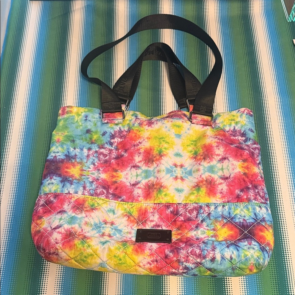 Steve Madden Tie-Dye Quilted Tote Bag with Black Straps